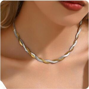 18K Gold Plated Snake Chain Herringbone Necklace Layered Double Chain Choker new